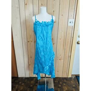 vintage Y2K bright blue SKY midi sundress midi rouched textured ruffled L